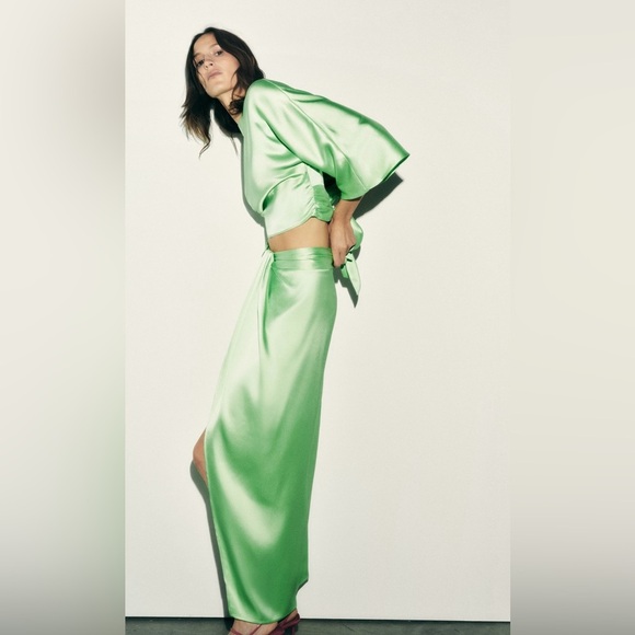 ZARA SATIN EFFECT MIDI SKIRT M - Picture 3 of 11